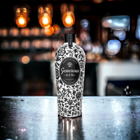 Prohibition Gin original bottle. Carafe style bottle featuring a gin from south australia. Sitting on a bar