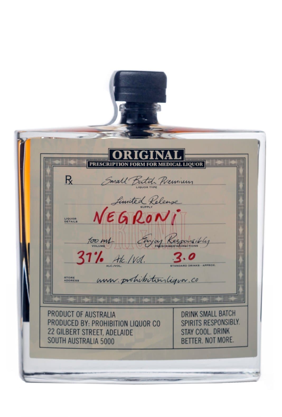 Prohibition Bathtub Cut Negroni SMALL CARAFE 37% 100ml | Gin | Shop online at Spirits of France