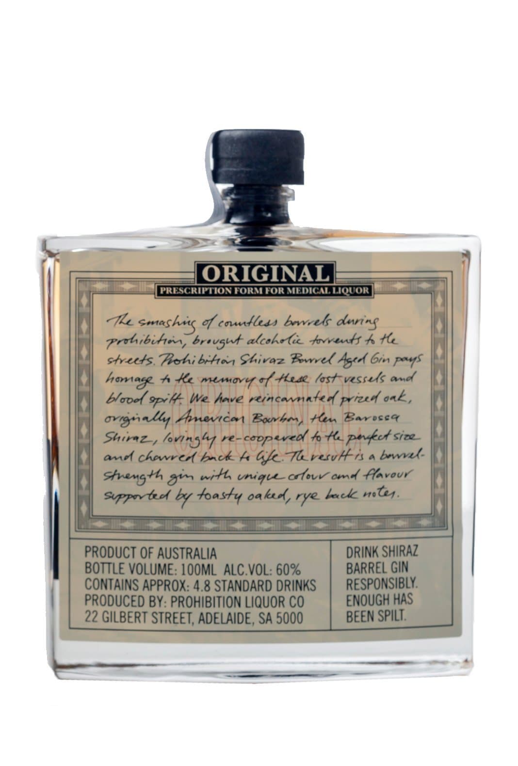 Prohibition Shiraz Barrel-Aged Gin 59% 100ml | Gin | Shop online at Spirits of France