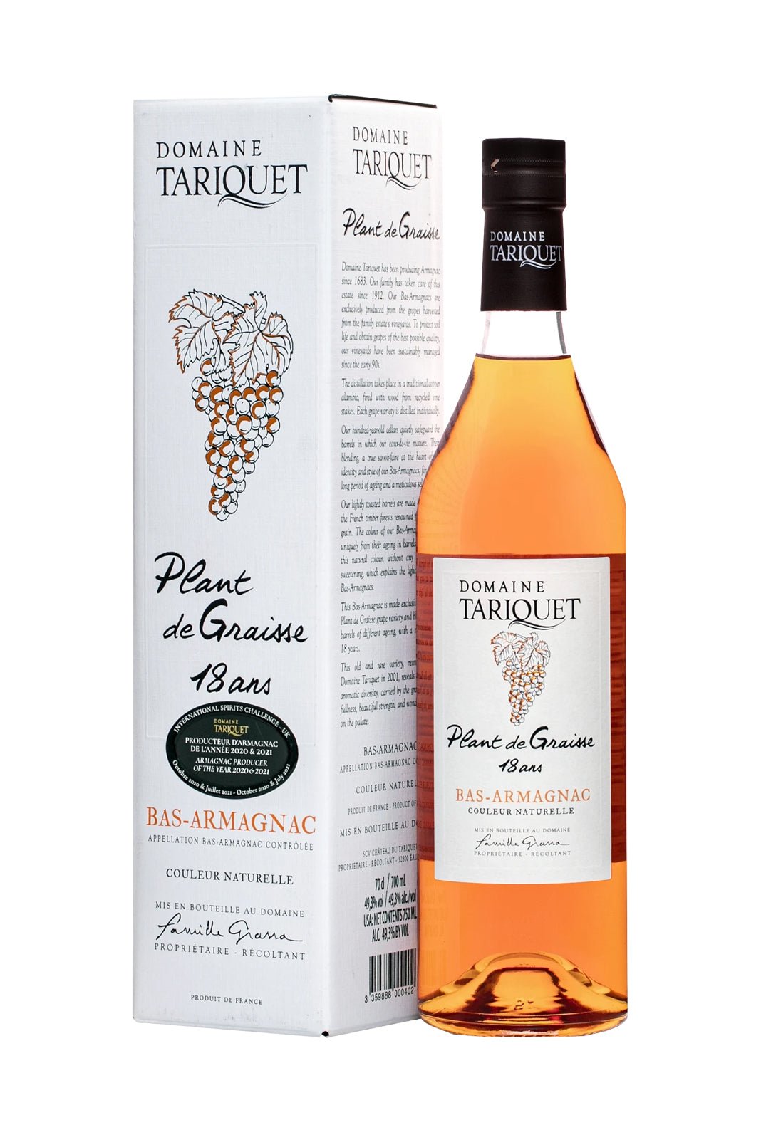 Tariquet plat de Graisse 18 years Bas-Armagnac 49.3% 700ml | Brandy | Shop online at Spirits of France
